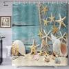 Ракушка Занавеска для душа Летний Пляж Морская звезда На прибрежном Для занавески для ванной Полиэстеровая ткань Набор аксессуаров для ванной