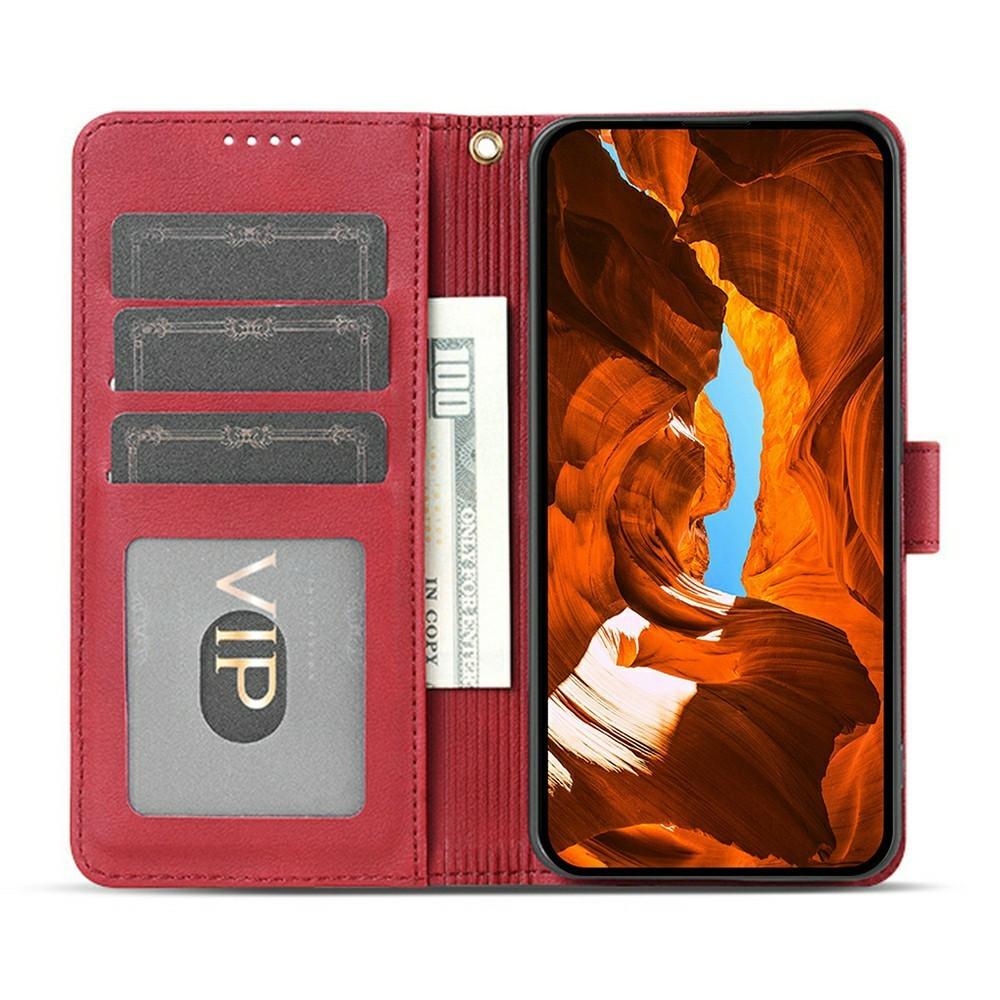 Wallet Case for Galaxy S25 Ultra - Leather/PU, Red, With Lanyard