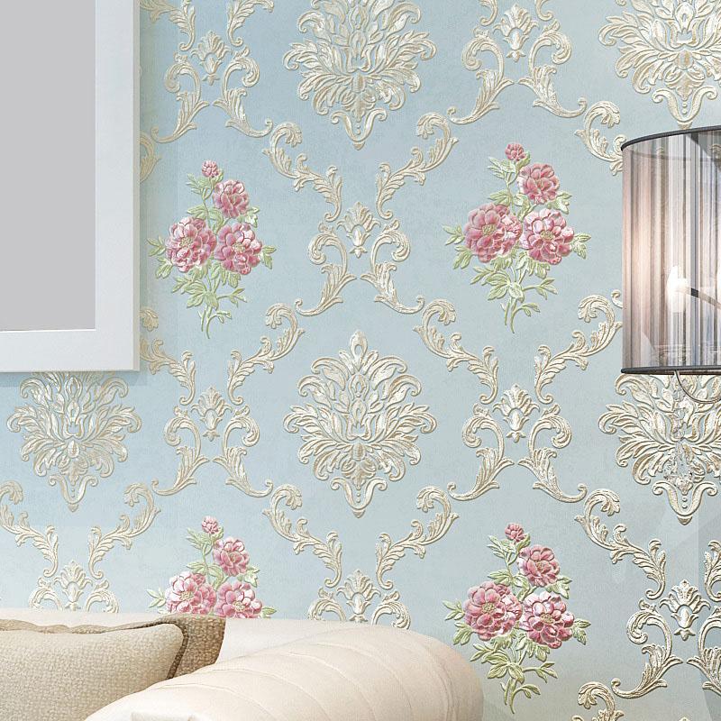 1PC Wallpaper Living Room Self Adhesive Pastoral Style Wall Sticker Embossed Non Woven Fabric Home Decoration Wall Decals 3D