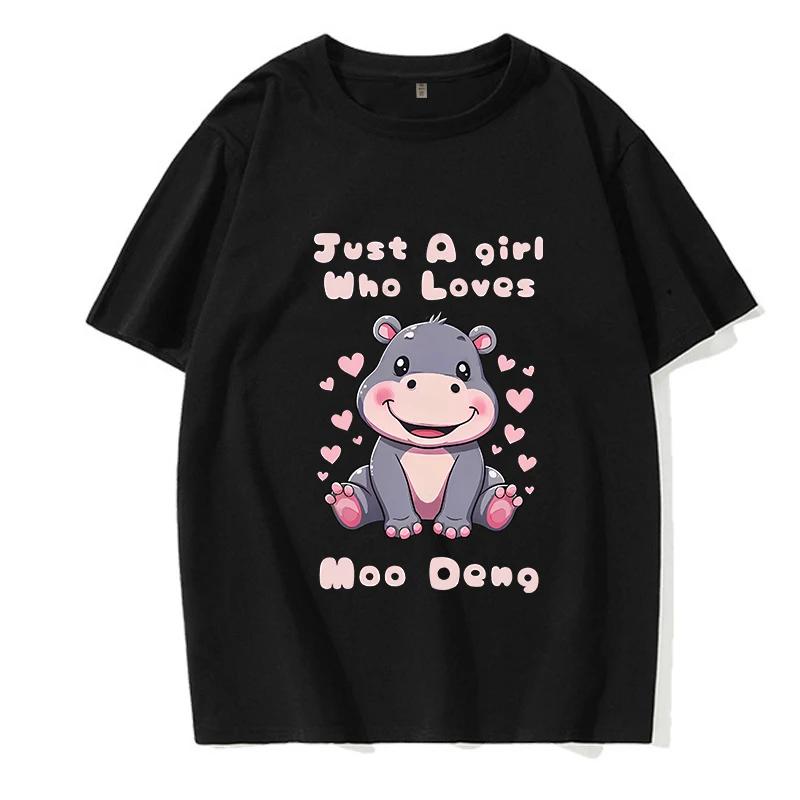 Kawaii Moo Deng Y2k T Shirt Funny Baby Hippo Tshirt Men Women Fashion Mange T-shirt Cartoon Harajuku Tee Tops Streetwear Clothes
