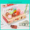 Wooden Simulation Ice Cream Vending Cabinet Model Children Toy Set For Kids Imaginative Pretend Play