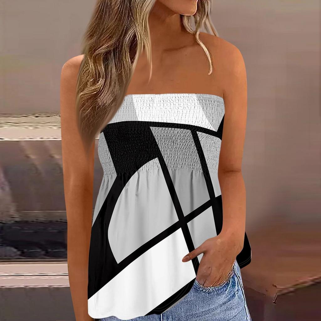 Tube Tops For Women,Cute Sexy Off Shoulder Print Sleeveless T-Shirt