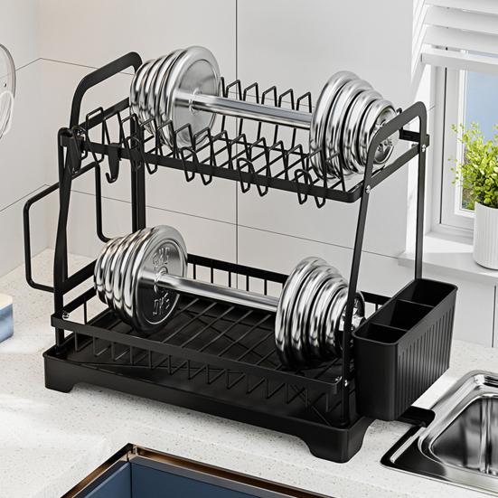 Storage Rack Two-Tier Dish Drying Rack Large Capacity Easy to Install Rust-Resistant