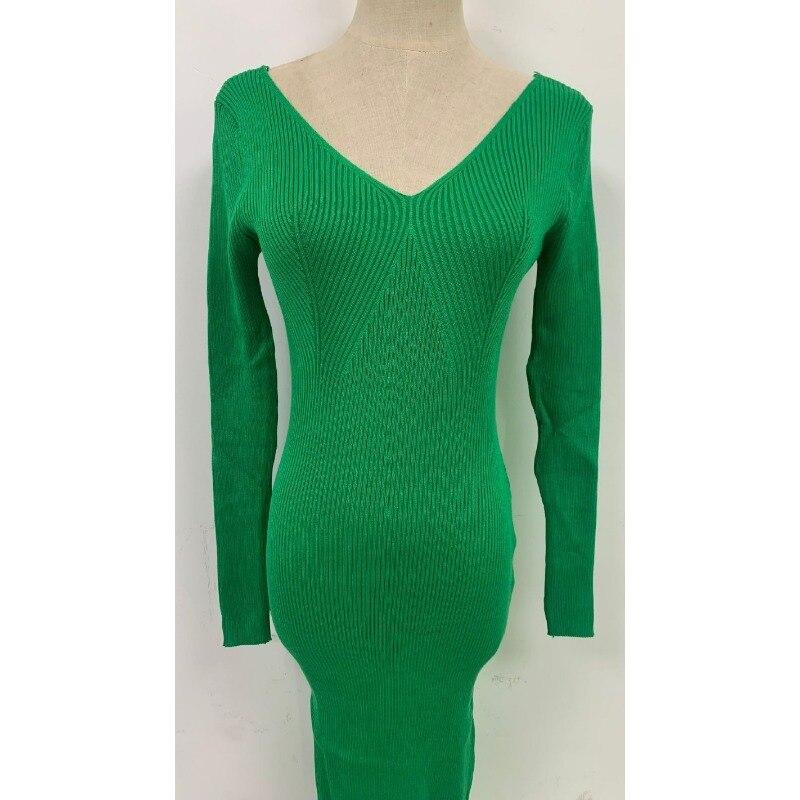 Женские вечерние платья с открытой спиной во французском стиле, осень 2023, винтажное облегающее зимнее платье с v-образным вырезом, элегантное женское трикотажное длинное платье 29295