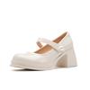 Mary Jane High Heels Spring and Autumn Word with Pearl Square Head Patent Leather Temperament Thick Heel Platform Single Shoes
