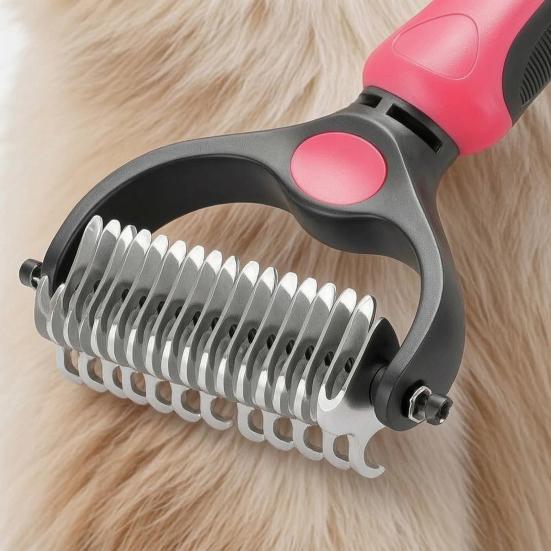 Pet Grooming Rake Double Sided Stainless Steel Blades Cat Deshedding Tool Pet Undercoat Rake for Dogs Cats Shedding Control Dematting