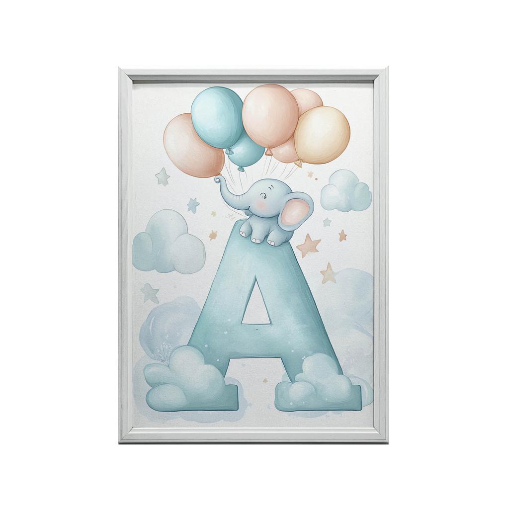 Elephant Charm - Poster "A" With Balloons Elephant Charm - Poster "A" With Balloons, 70X100 Cm, Dark Brown Wooden Frame, 230 Gsm Matte Paper