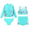 Комплект для плавания для девочек из 4 предметов: Топ на молнии с длинным рукавом, Майка, Плавки, Шорты с оборками, Защита от солнца