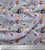 Japan Crepe Satin Fabric Bird,Tea Kettle & Cupcake Food Fabric Prints By Metre 42 Inch