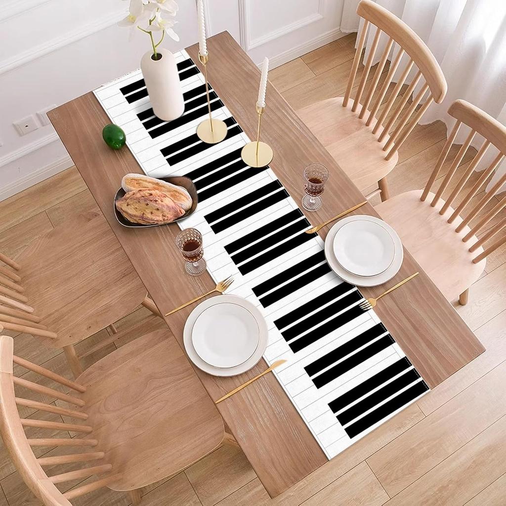 Piano Table Runner Musical Themed Party Decorations Entertainment Dining Room Home Kitchen Island Decor 13 x 72Inches