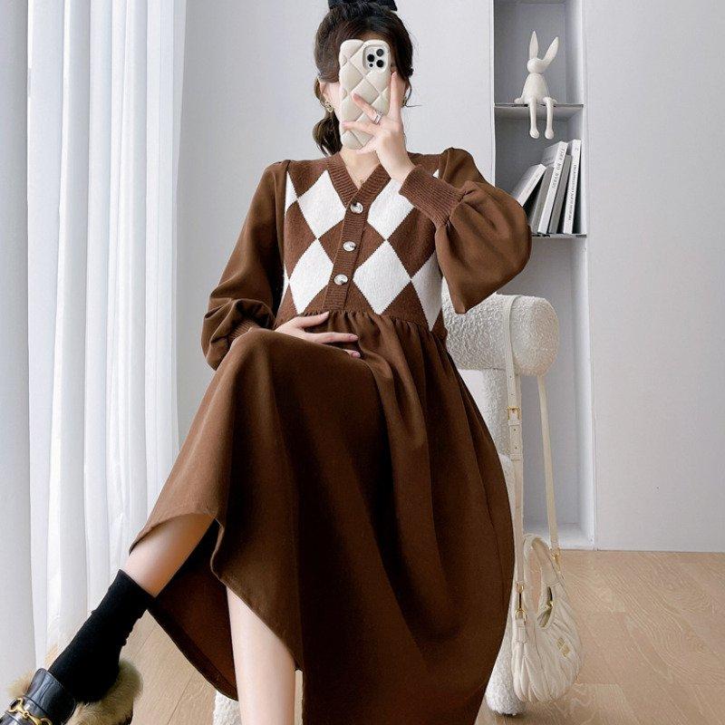 Одежда для беременных, модное тонкое платье большого размера с длинными рукавами, платье для беременных