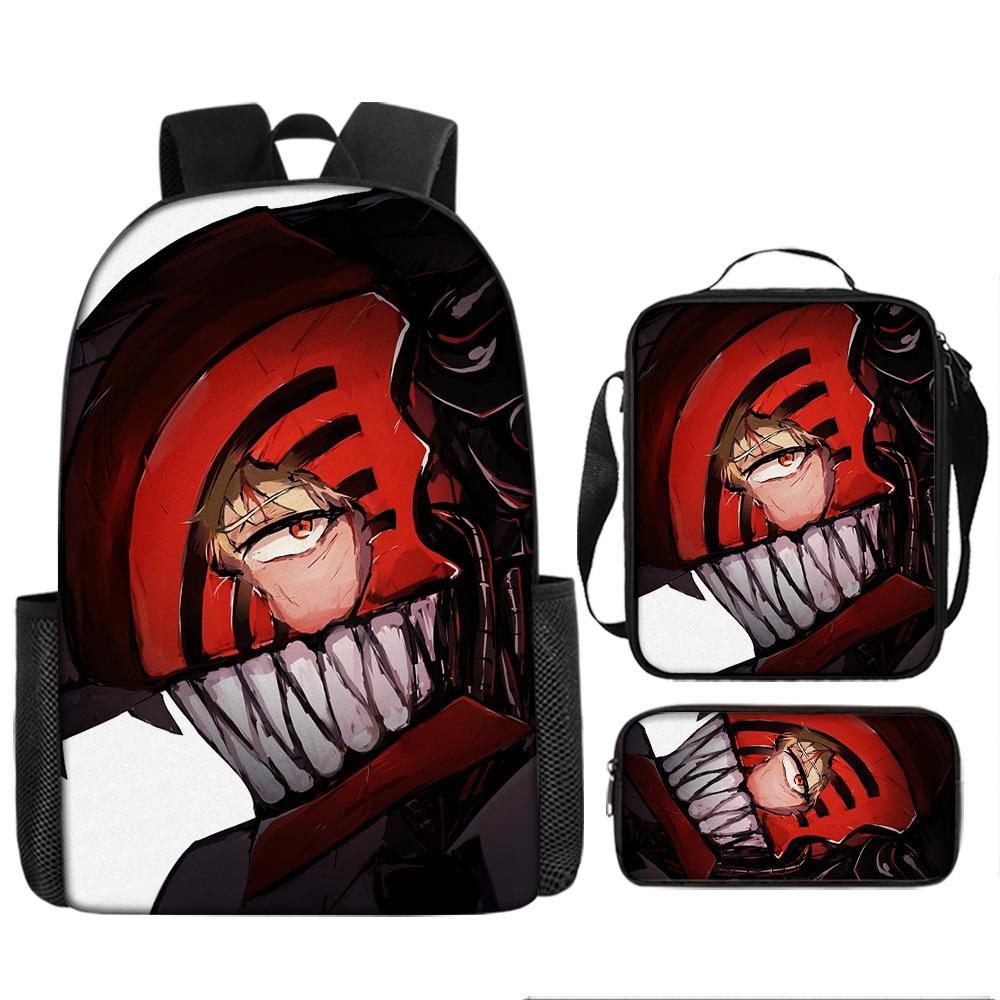 Chainsaw Man Anime Peripheral Backpack Set, Lightweight Large‑Capacity School Bag With Pencil Pouch, Casual Anime Daypack For Middle School Boys Girls