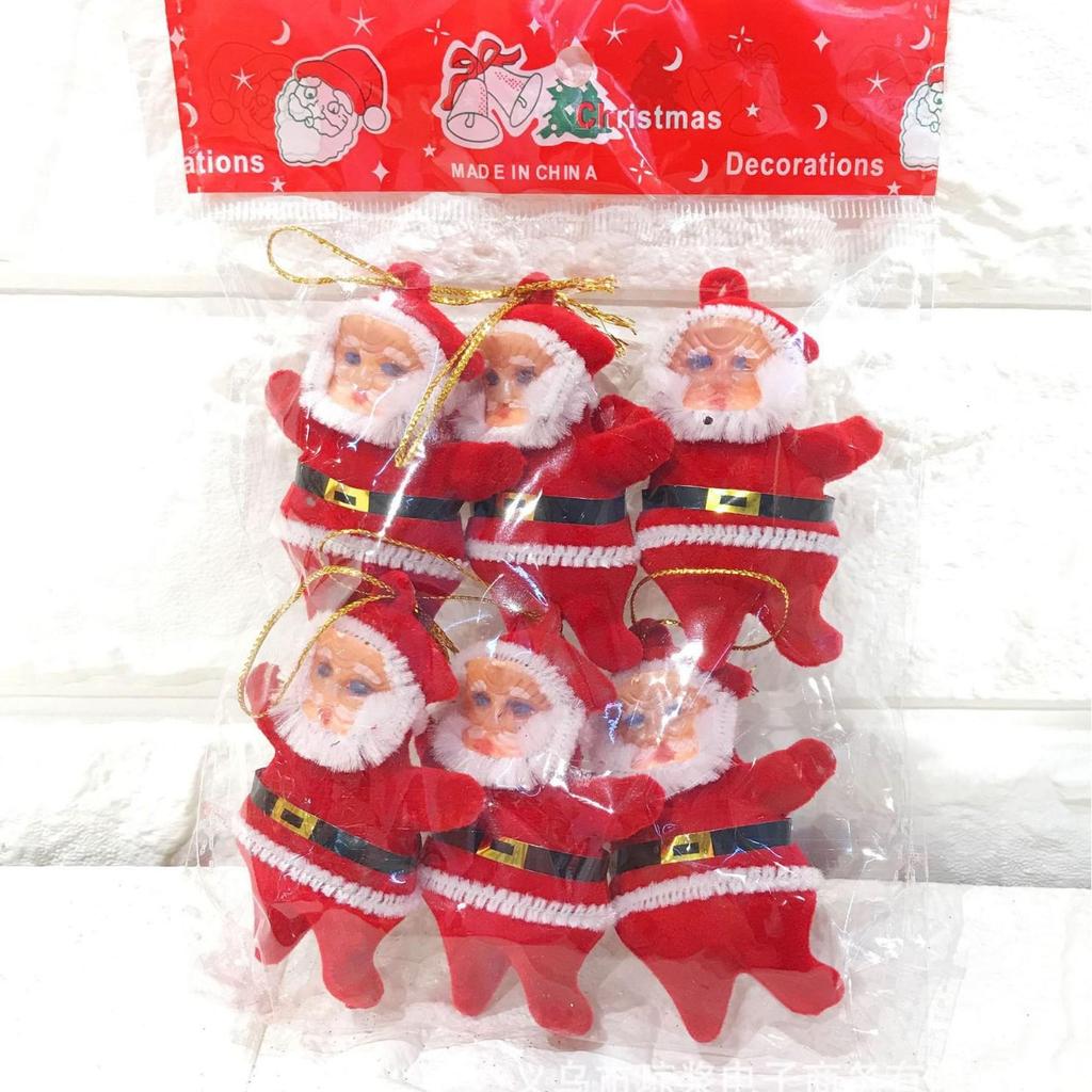 Santa Claus Red Flocked Glitter Christmas Tree Ornaments - 6 Colors