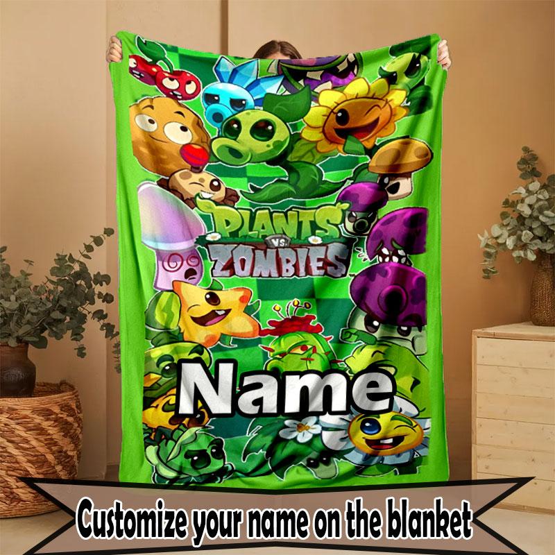 Custom Name Personalized Plants vs. Zombies Print Blanket, Home Decor, Bedroom, Sofa, Camping, Couch, Gifts for Birthday Christmas