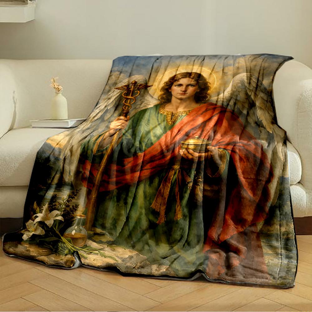 Angel with Wings and Staff Design BlanketFlannel blanket for bedroom, living room, sofa, and nap