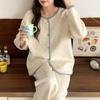 Layered Long Sleeve Cotton Quilted Pajamas Set for Women - Autumn/Winter Casual Cardigan Homewear