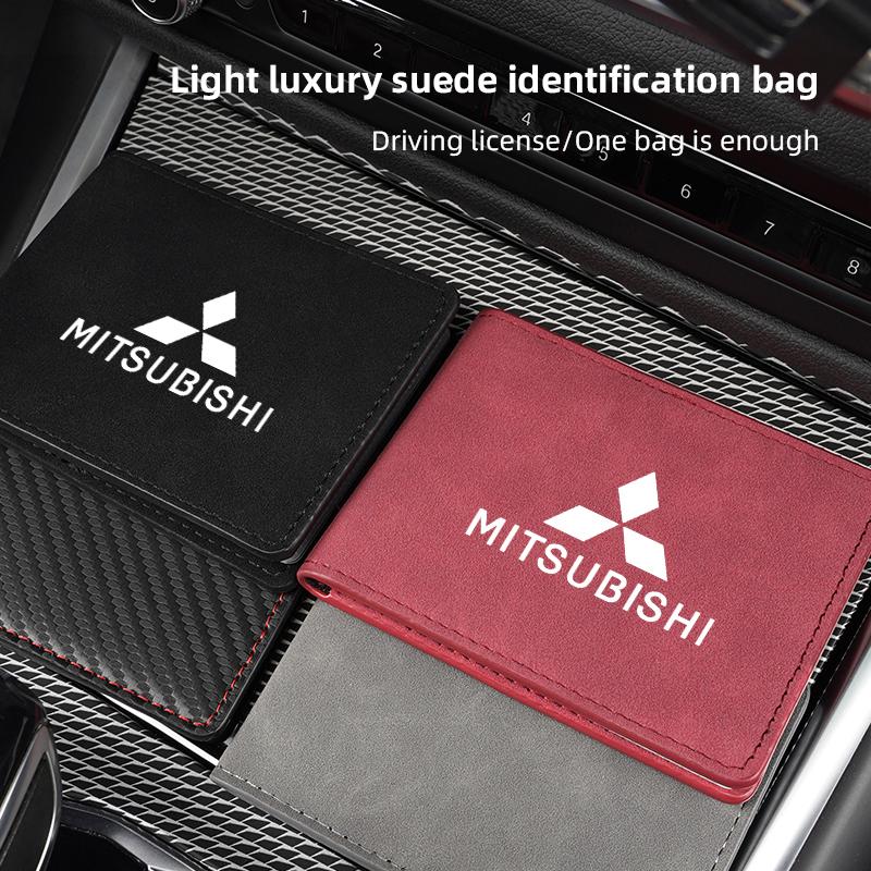 uldf10 Car Driver License Suede Leather Bag Auto Driving Documents Wallet For Mitsubishi Lancer Ralliart ASX Mirage Pajero Xpander