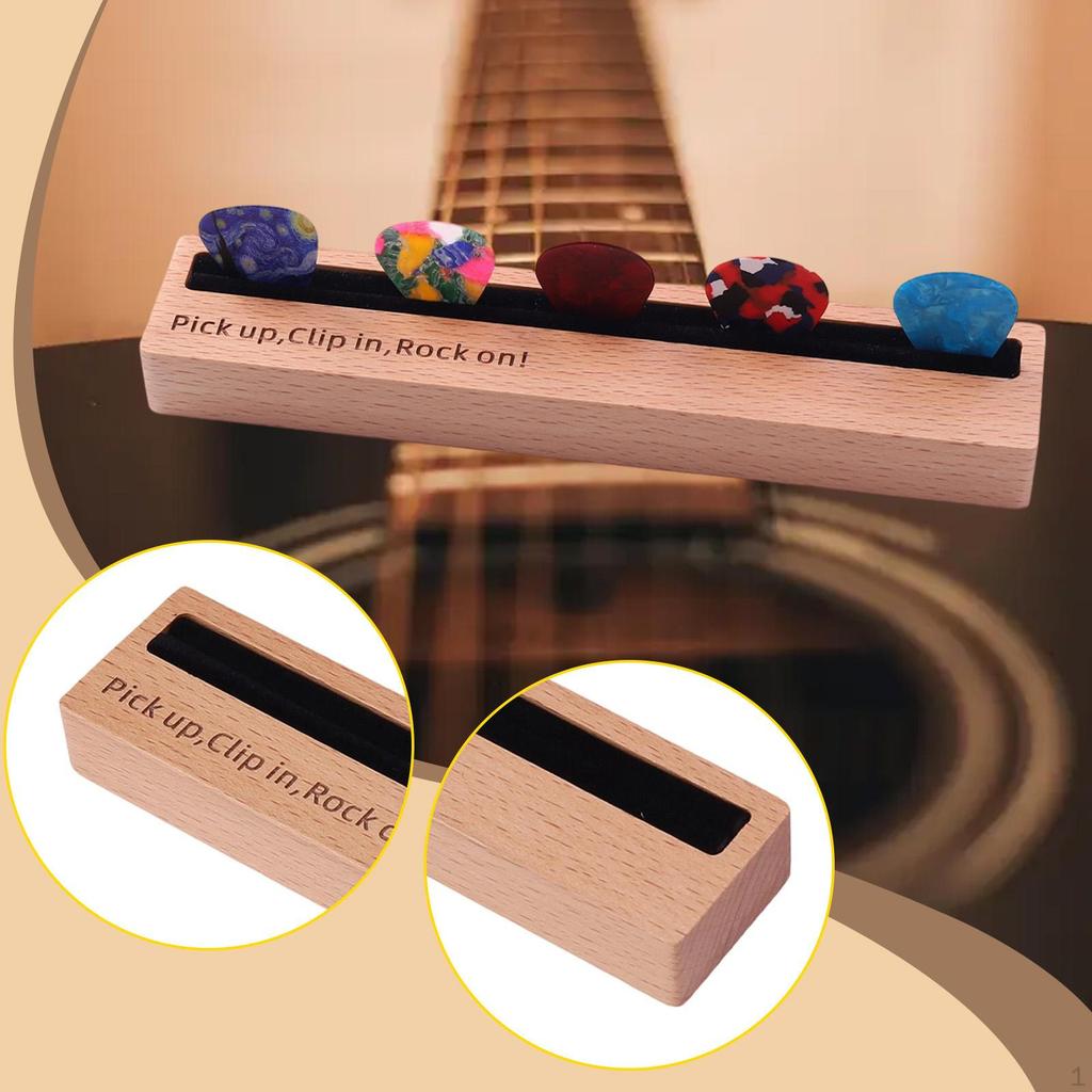 Guitar Pick Holder Organizer Wooden Sturdy Storage Showcase Box Display for Bass