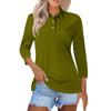 Women's Fashion Casual Lapel Short 3/4 Sleeve Solid Color Shirt Women's Button Up Tops