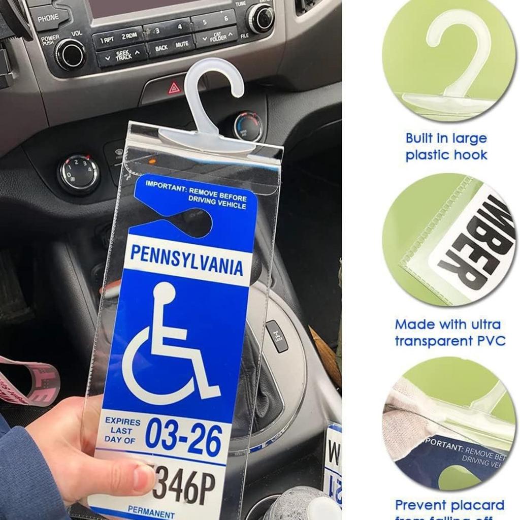 Disabled Parking Card Holder, Clear Disabled Permit Holder With Large Hook (Certification Card Not Included)