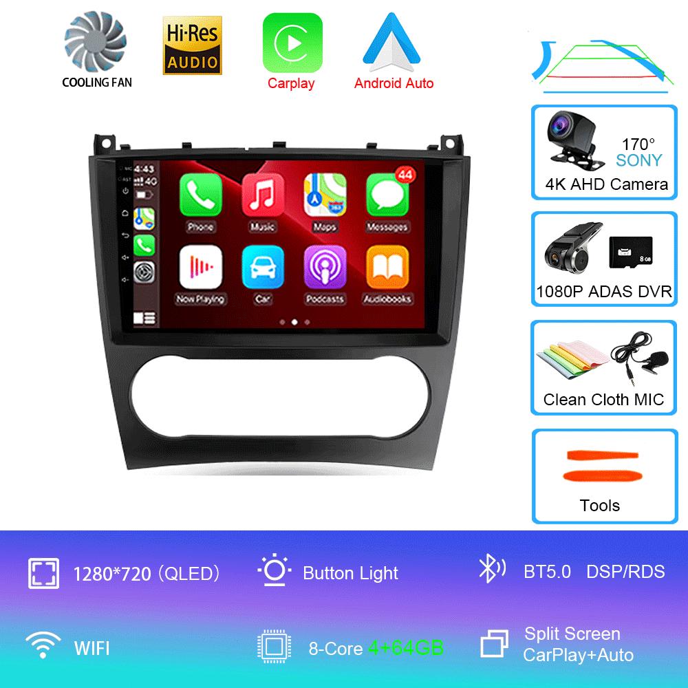 Автомобильное радио Android 14 Carplay для Benz W203 W209 C180 C200 C220 C230 2004 - 2011 Навигация GPS Мультимедийный плеер Wi-Fi+4G BT Авто