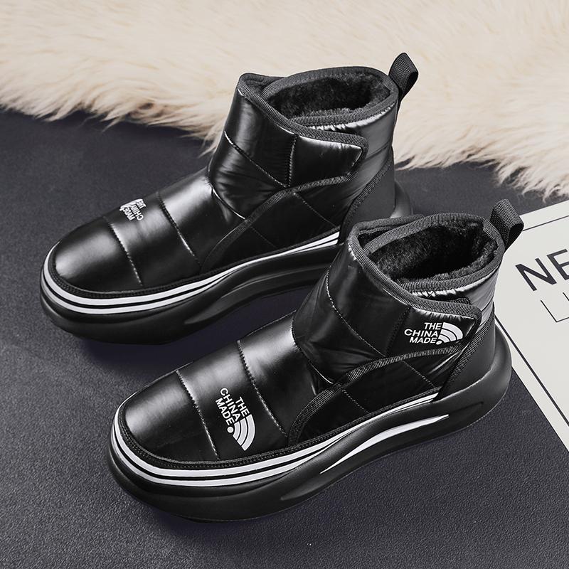 Модная зимняя обувь для мужчин, меховые теплые удобные зимние ботинки, водонепроницаемые, пуховые, высокие, на платформе, теплые походные ботинки черного цвета