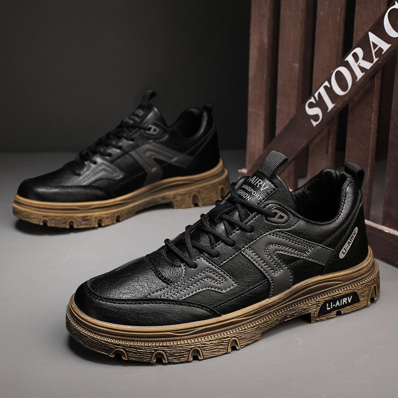 Autumn Leather Sports Martin Shoes Retro Fashion Casual Single Shoes Men's Low-top Platform Tooling Boots