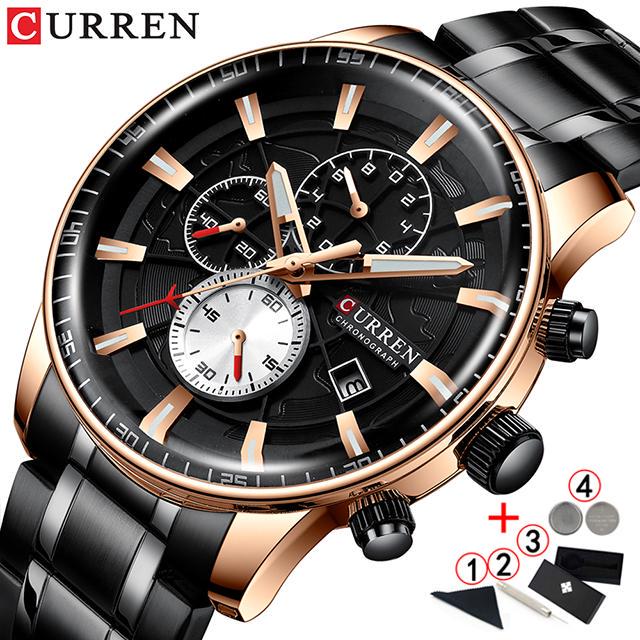 Золотые часы, мужские роскошные брендовые кварцевые наручные часы с хронографом Curren, мужские наручные часы из нержавеющей стали с большим циферблатом, 2020