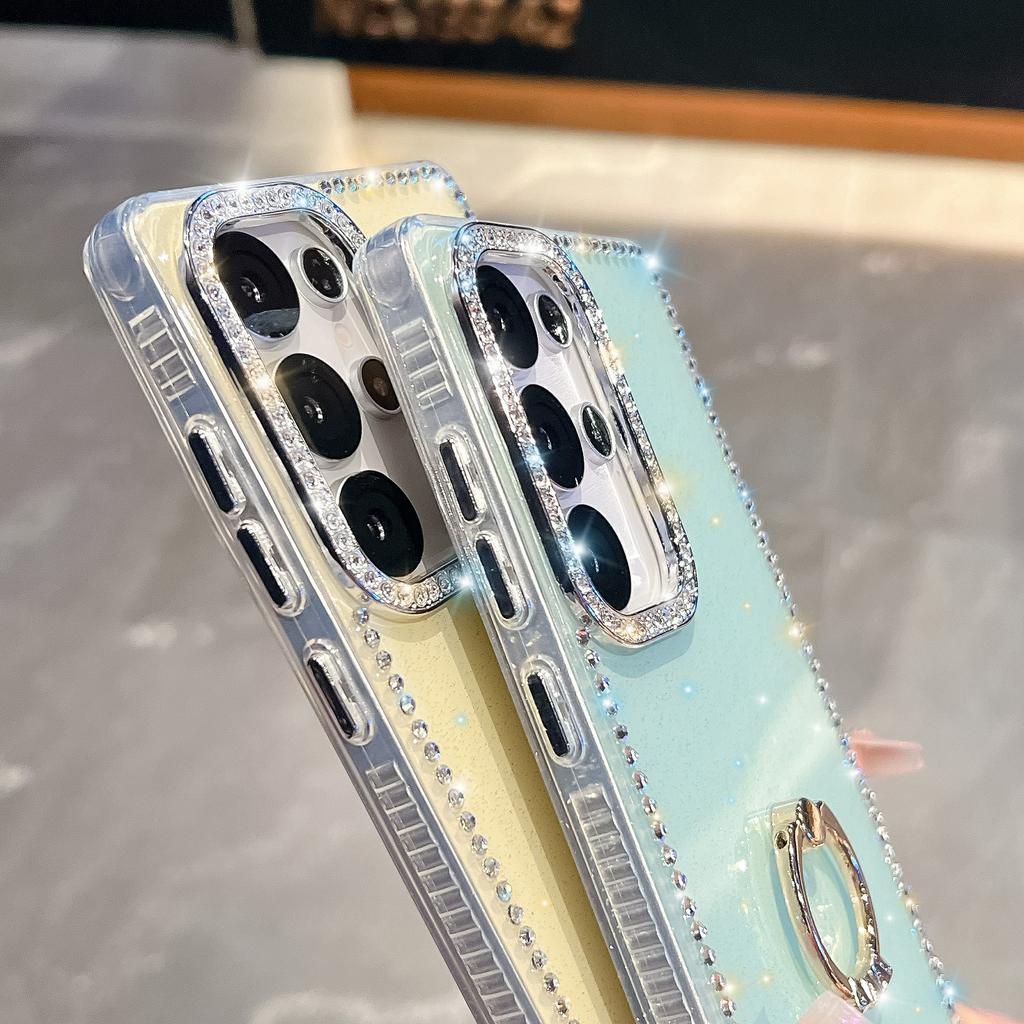 Чехол для Samsung Galaxy S25 Ultra с кольцом-подставкой, стразами по краю, ТПУ+ПК, IMD чехол для телефона