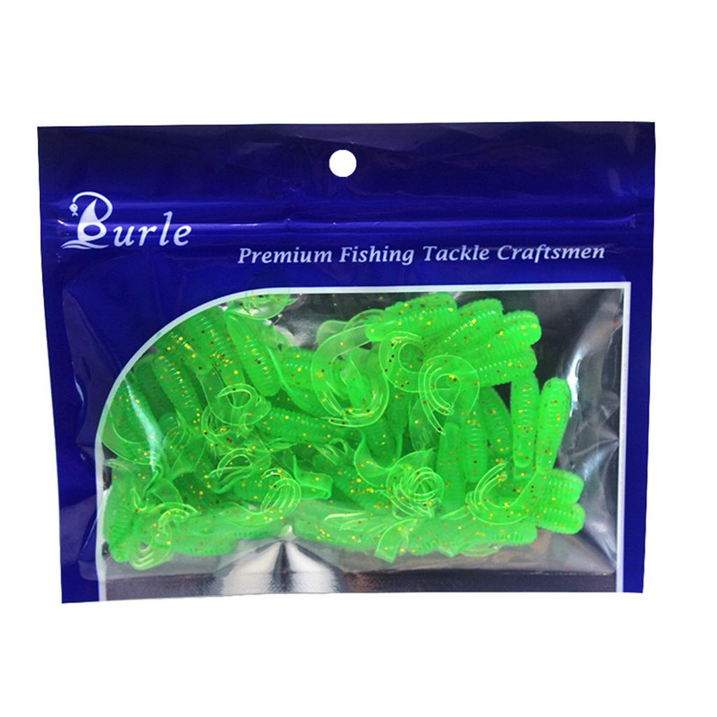 50Pcs Soft Fishing Lures Twister Tail Baits 4cm 3D Eyes Long Wavy Tail Swimbaits Bass Fish Lures Baits Sea Trouts Lures