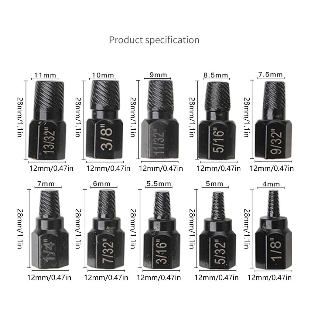 10 шт. Экстрактор поврежденных винтов Сверло Съемник сорванных винтов Easy Out Набор экстракторов болтов Накидной ключ Инструмент для удаления болтов