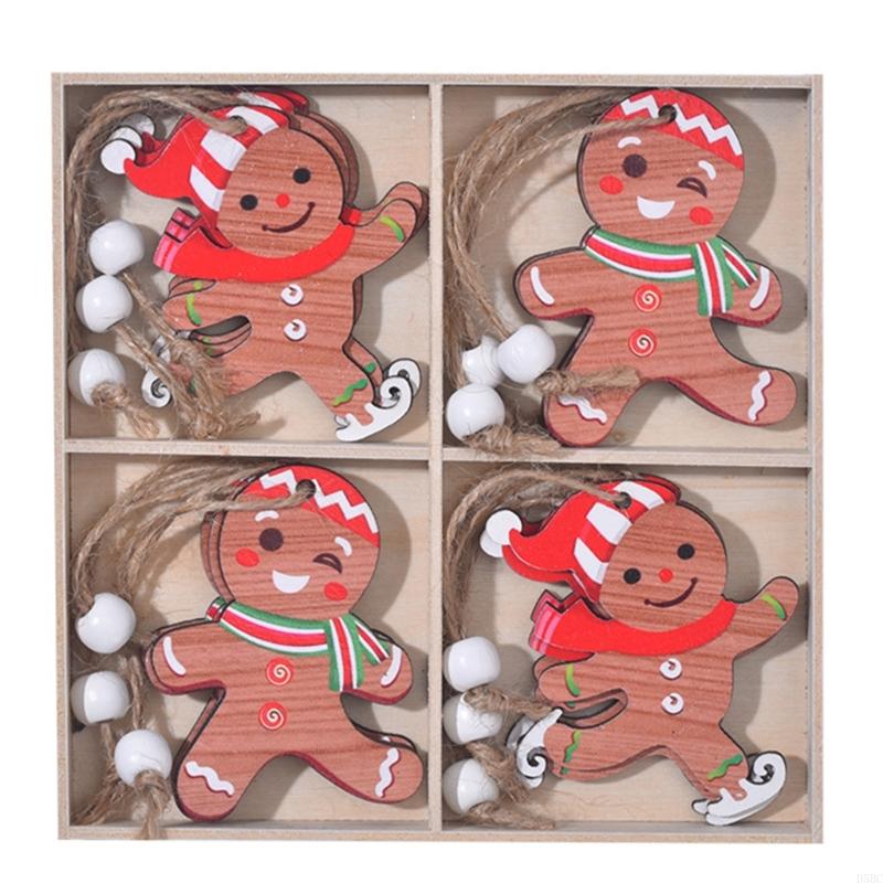 12Pcs Wooden Lovely Man Ornaments Durable Holiday Homes Decoration 4 Panel Designs for Christmas Tree Decorations