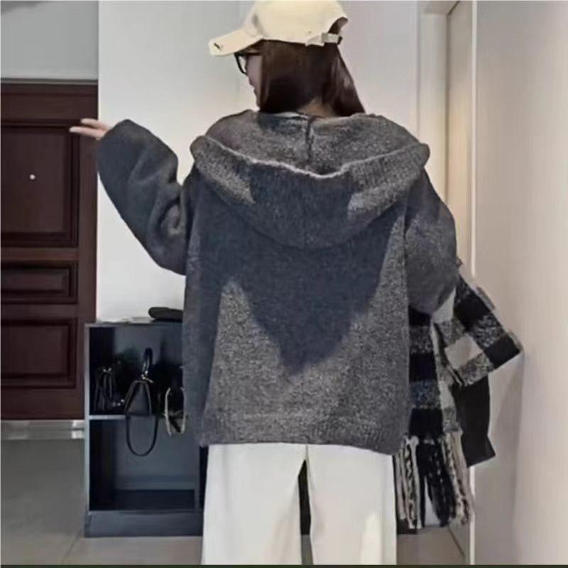 Korean Style Soft Wool Blend Hooded Knit Cardigan for Autumn/Winter