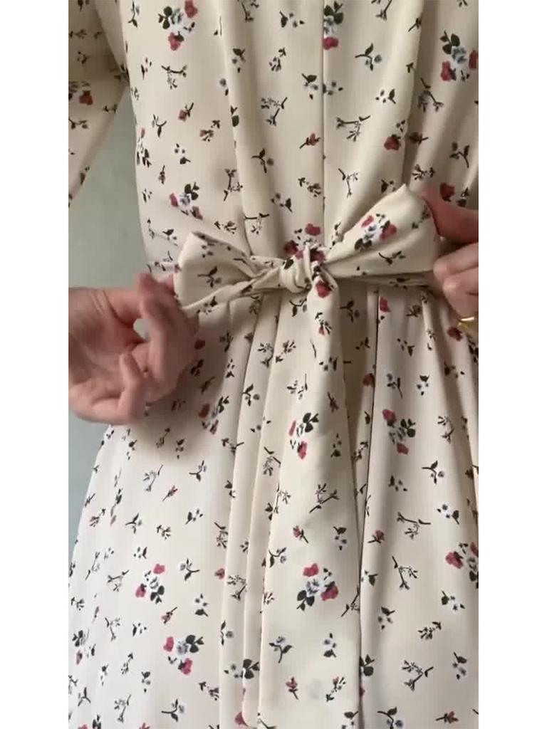 Весеннее нежное и свободное платье с цветочным принтом, длинными рукавами и длинной юбкой для женщин
