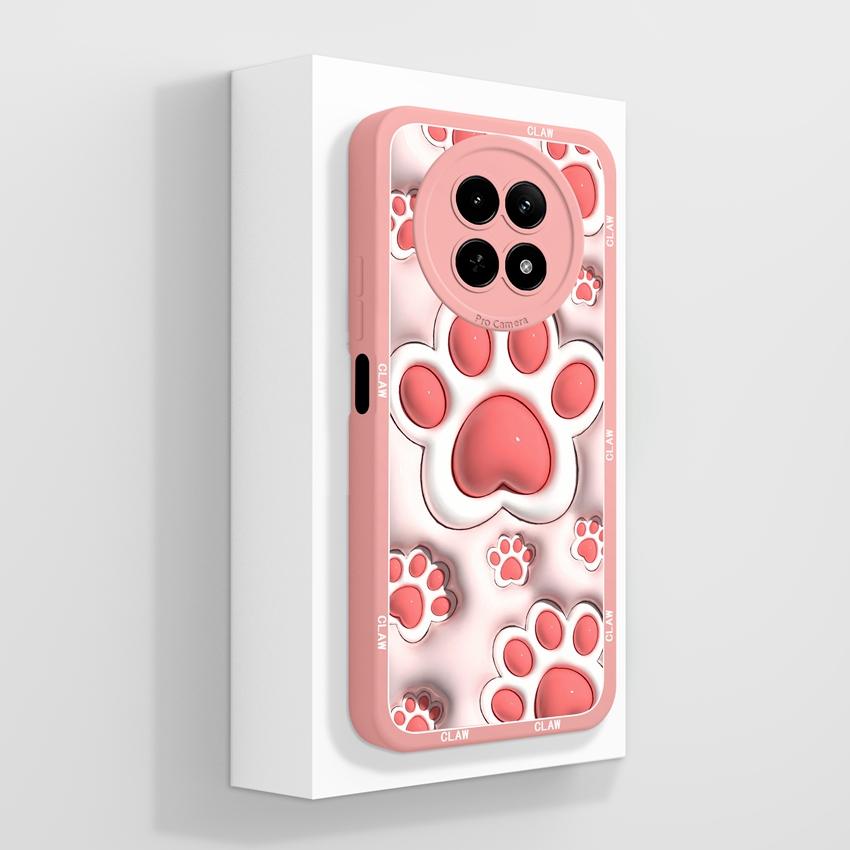 Чехол для Oppo Realme 12 13 14 P1 P2 Pro 14T 12X Сумки для телефона Милые узоры с медвежьими лапками Жидкий силикон Улучшенный пыленепроницаемый защитный чехол для корпуса Oppo