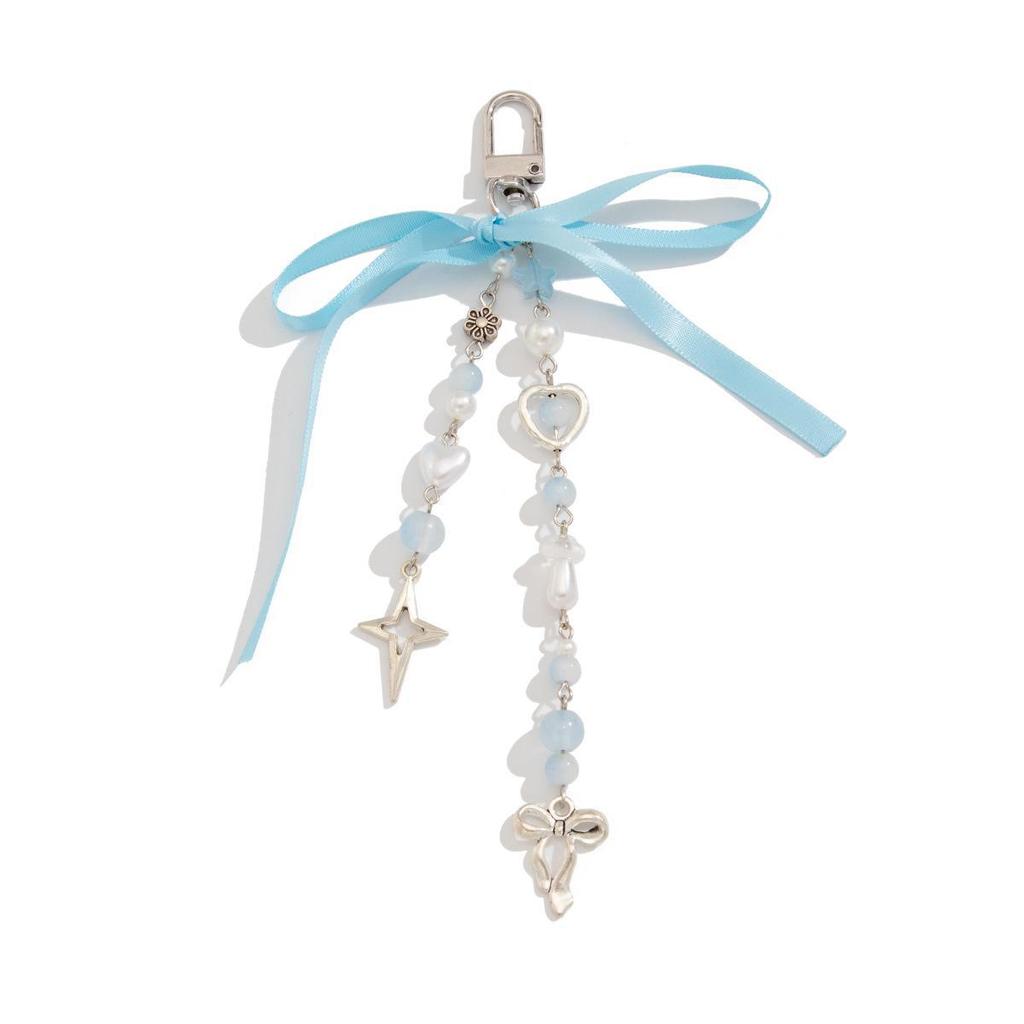 Милый и прохладный брелок с жемчужной цепочкой в форме персикового сердца и подвеской в виде ленты-банта