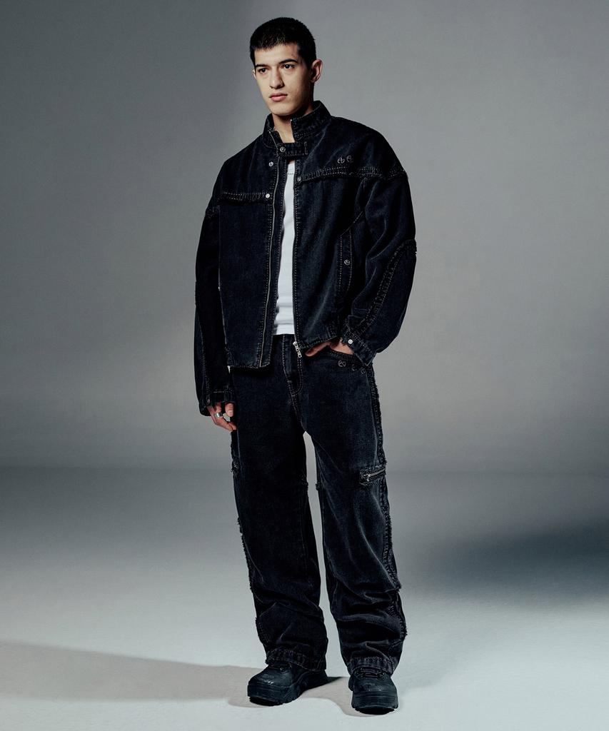 Nomanual No Religion Denim Rider Jacket - W.Black