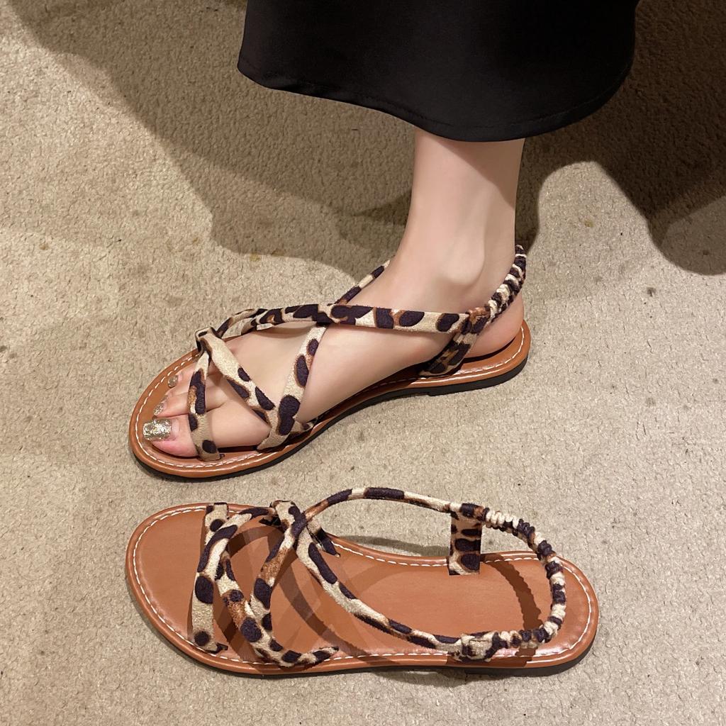 Flats Leopard Sandals Women Cozy Casual Shoes Walking New Walking Slippers 2024 Summer Outdoor Beach Slides Flip Flops