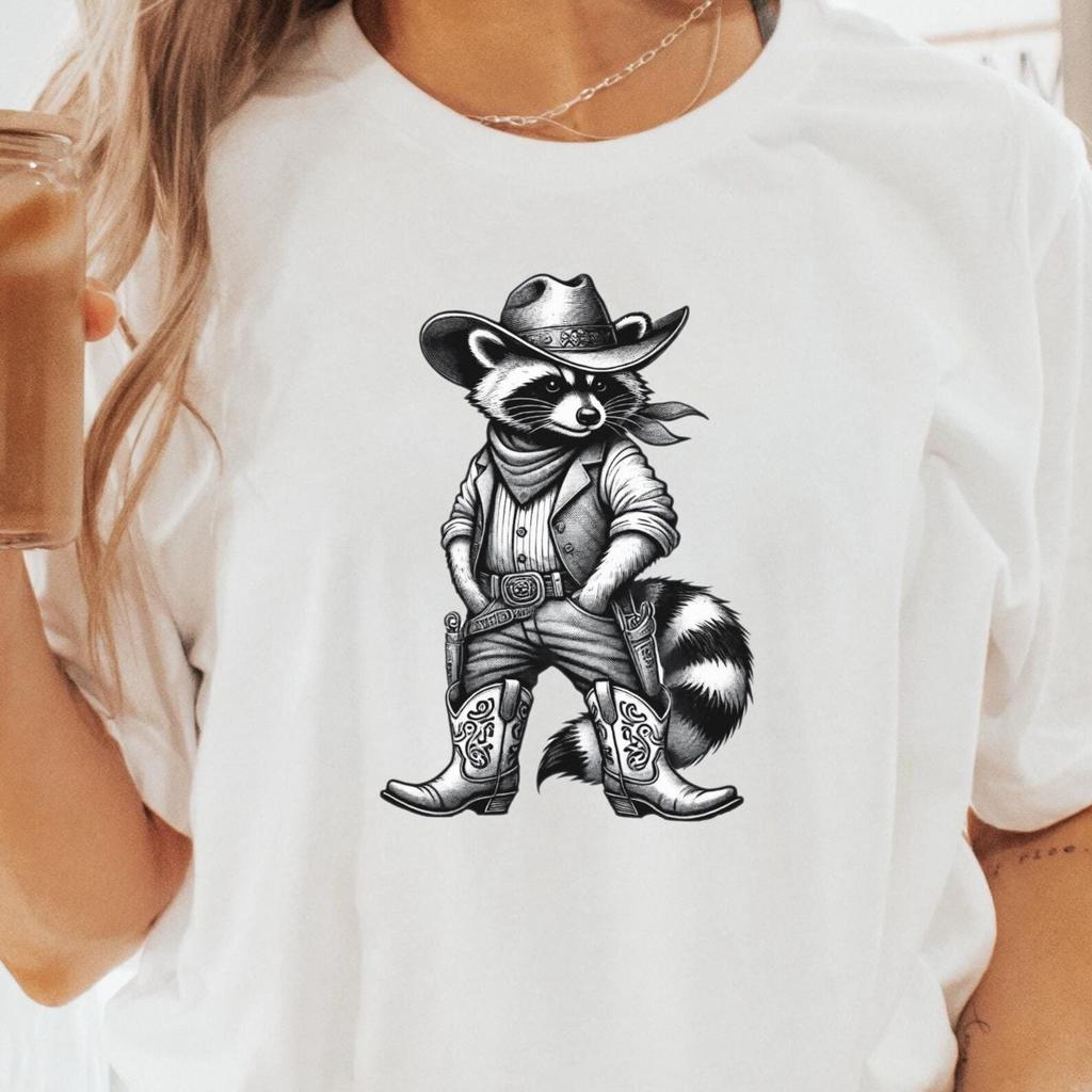 Cowboy Raccoon Unisex Tee | Western Wildlife T-Shirt | Wild West Graphic Top | Raccoon Lover Gift for Ranchers