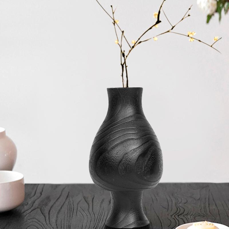 1Pc Alien Vase Simple And Atmospheric Dried Flower Arrangement Artistic Atmosphere Carbon Wood Vase Retro Elegance