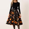 Women's Casual Fashion Round Neck Halloween Printed Vintage Dress