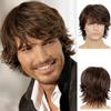 Men Short Curly Wig with Bangs Fluffy Natural Looking High Temperature Fiber Male Black Brown Golden Synthetic Hair