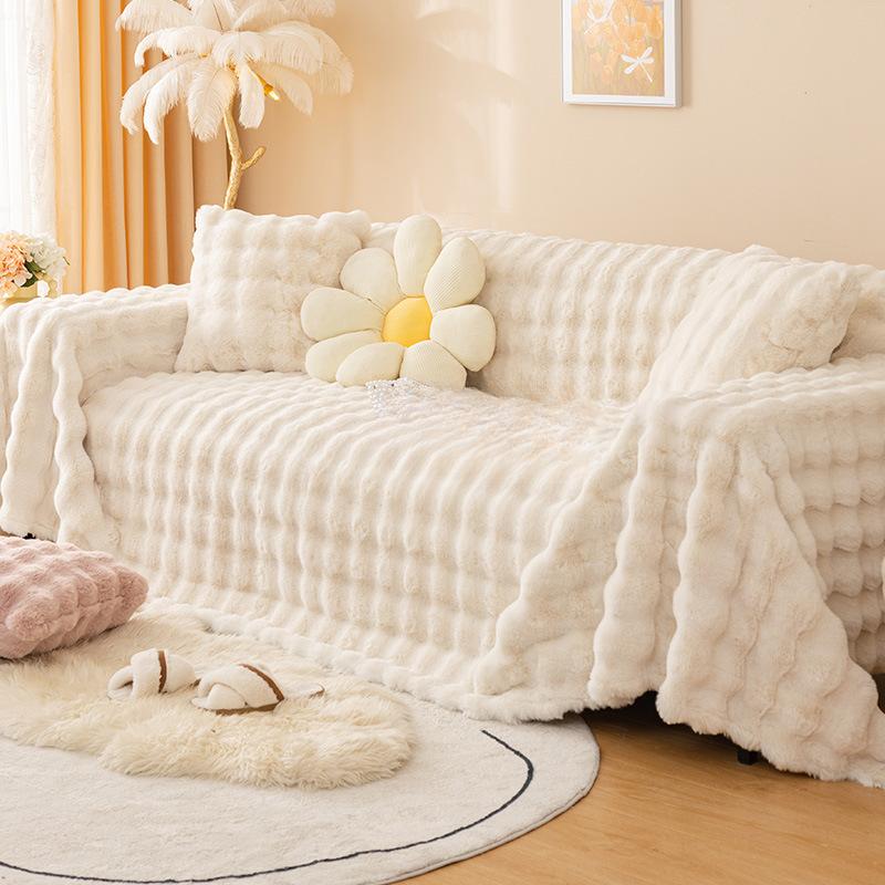 Полотенце для дивана, зимнее утолщенное плюшевое покрытие с кроликом, чехол для дивана, ткань, подушка для дивана, универсальная универсальная плюшевая подушка, зимняя