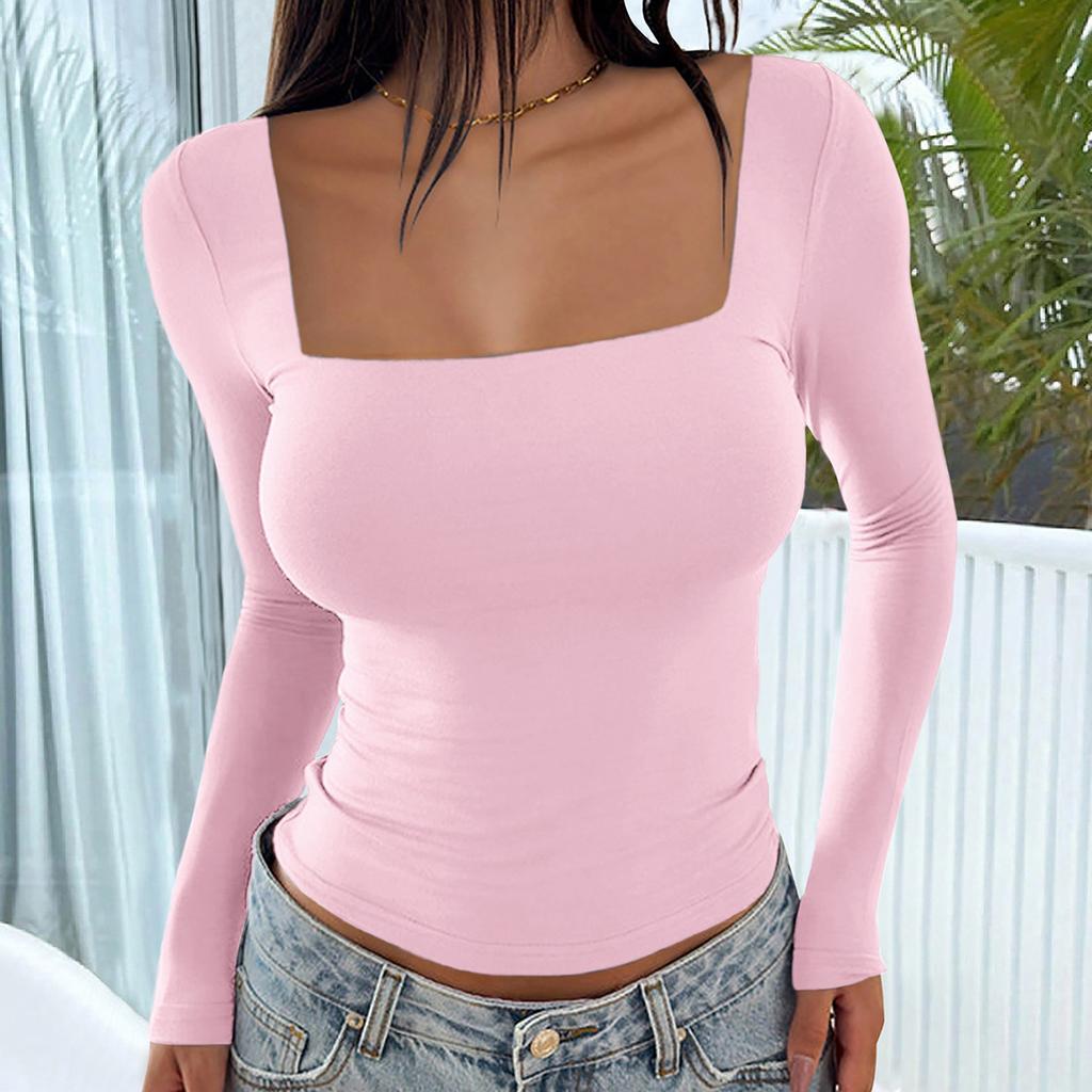 Женские повседневные футболки с длинным рукавом весна-осень однотонные облегающие свитера футболки рубашки женская уличная одежда базовые футболки топы повседневные