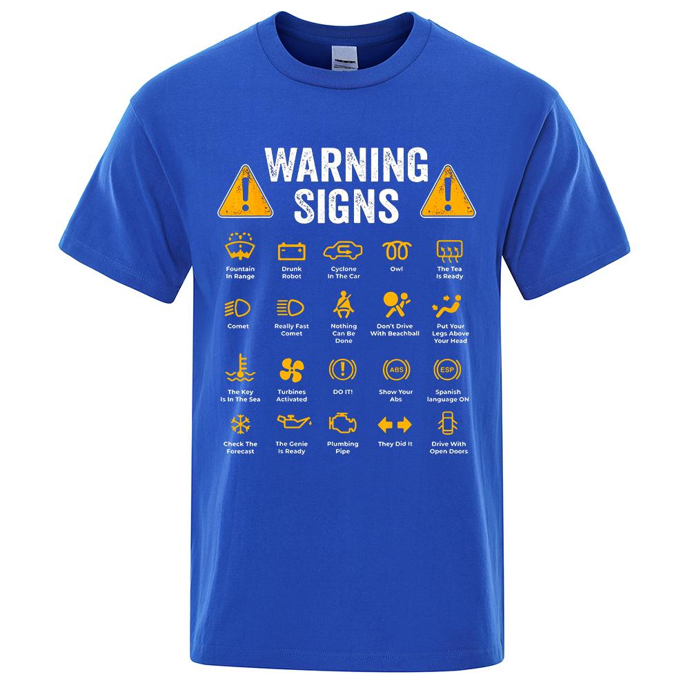 Summer Driving Warning Sign Printed Round NeckT-shirt Casual Plus Size Pure Cotton Soft Loose Hip-hop Street Short Sleeved Shirt