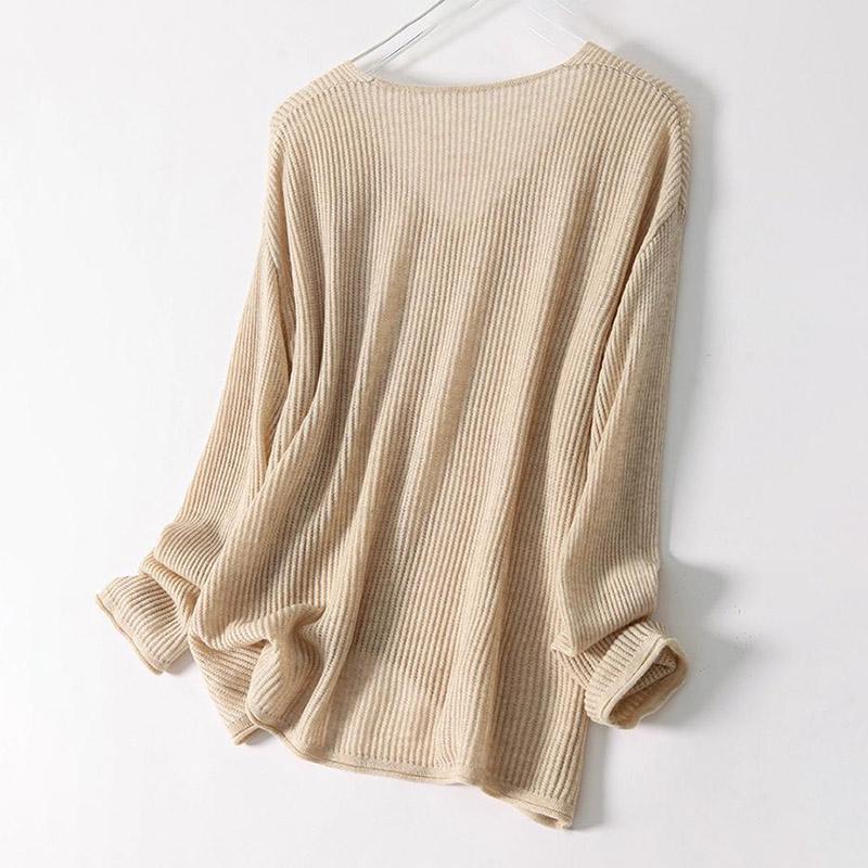 Свитер для женщин, теплый вязаный свитер-скелет, джемпер с длинным рукавом, свободный эластичный свитер с V-образным вырезом, топы