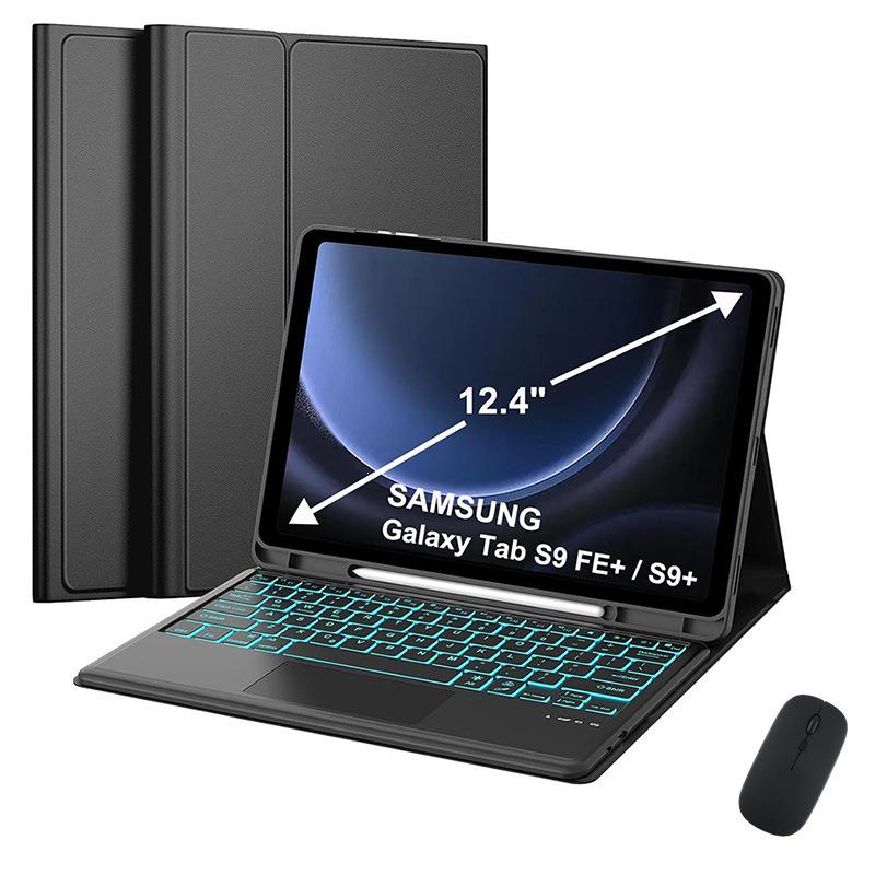 Планшет Samsung S9 FE Plus 12,4" с сенсорной клавиатурой с RGB-подсветкой и кожаным защитным чехлом