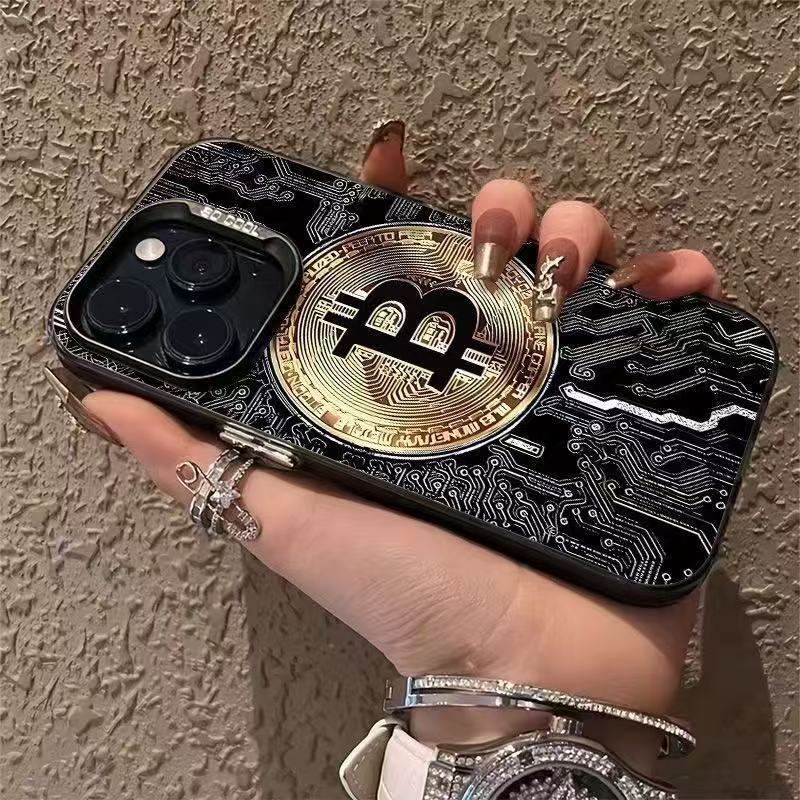 Gold Coin Design Phone Case for iPhone 16 Pro Max / 15 / 14 / 13 – Luxury Shockproof Cover with Sparkling Accents, Fits Apple iPhone