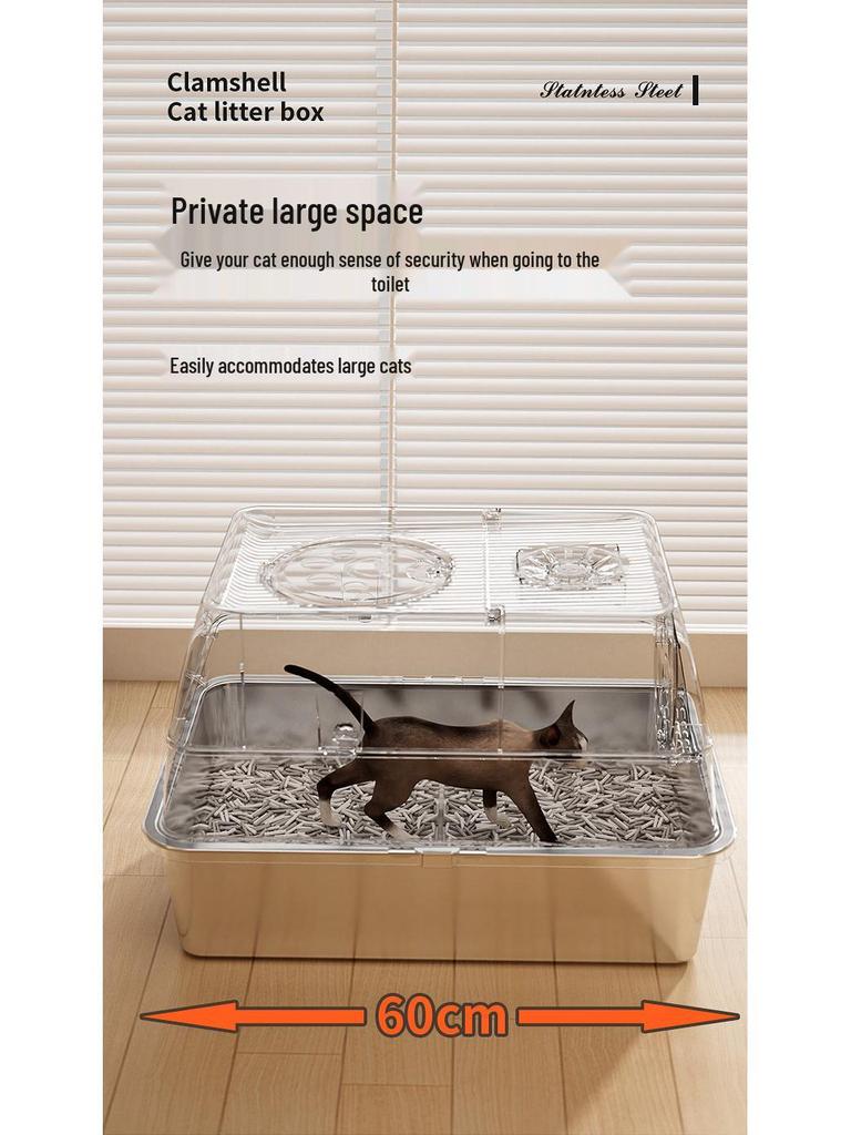Stainless Steel Top-Entry High-Sided Cat Litter Box with Flip-Top and Anti-Splash Design