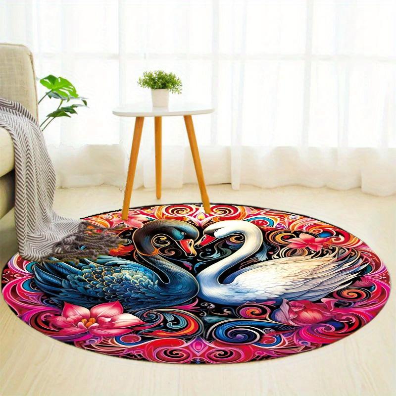 Black White Swan Round Rug Nonslip Area Rug Office Chair Mat Carpet Perfect For Bedroom Living Room Office Easy Clean Aesthetic Home Decor